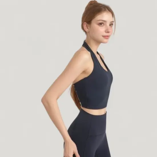 Anna-Kaci Active Women's Halter Neck Athletic Crop Top with Cross Back Detail and Stretch Fabric image {1}