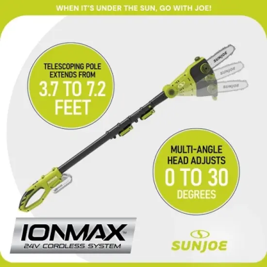 Sun Joe 24 Volt Cordless Pole Chainsaw, Electric Telescoping Tree Trimmer, Green, 4V-PS8-LTE image {3}