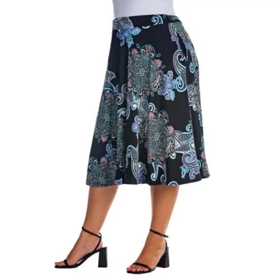 Womens Plus Size Black Paisley A Line Pocket Midi Skirt image {1}