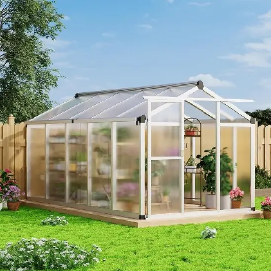 GustoWave 6x10 Ft. Large Walk-In Outdoor Polycarbonate Greenhouse Perfect For Backyards, Patios, And Lawns Sliver image {7}