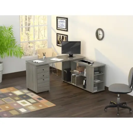 L Shaped Computer Workstation Gray - Inval image {1}