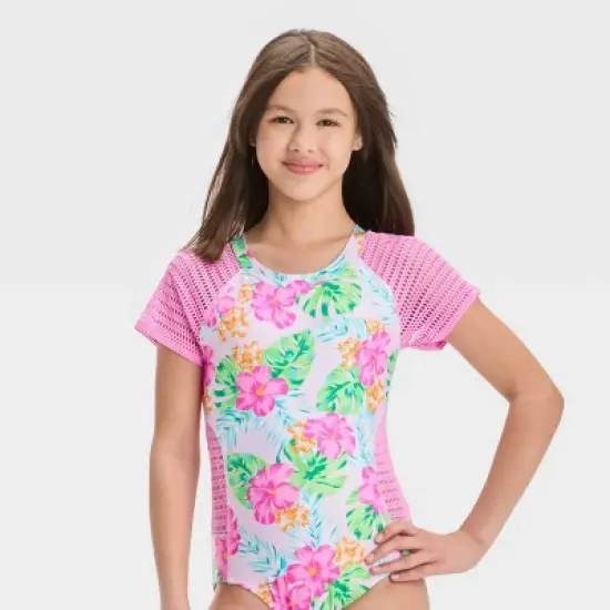 Girls' Tropical Love Floral One Piece Swimsuit - art class&trade; image {3}