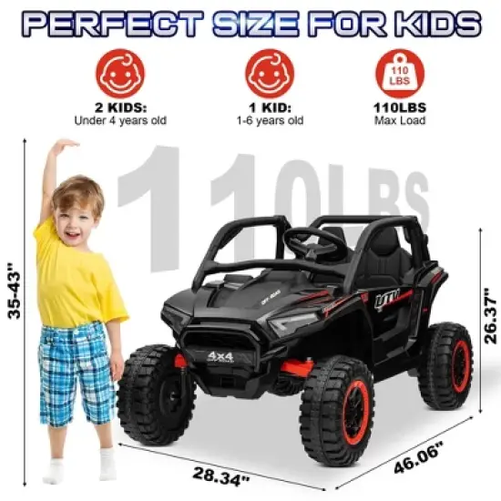 JOYRACER 24V 2 Seater 4WD Ride-On UTV for Kids with Remote Control, 4&times;100W Motors, 3 Speeds & Bluetooth, XL Seats Electric Off-Road UTV image {1}