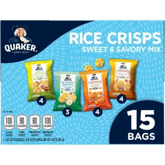 Quaker Sweet & Savory Mix Gluten Free Popped Rice Crisps Variety pack - 0.67oz/15ct image {1}