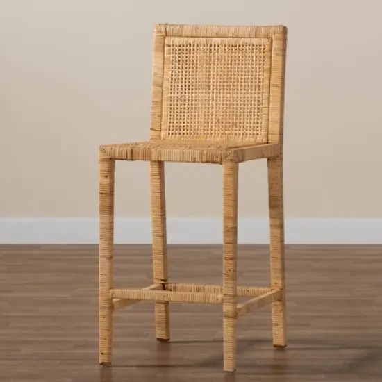 Sofia Wood and Rattan Counter Height Barstool Natural - bali & pari image {7}