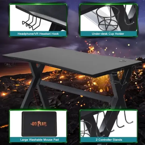 Costway Gaming Desk Computer Desk Table w/Cup Holder & Headphone Hook Gamer Workstation image {5}