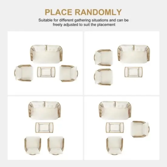 4-Piece PE Rattan Patio Set w/ Loveseat, Sofa & Coffee Table - Outdoor Conversation Set for Backyard image {6}