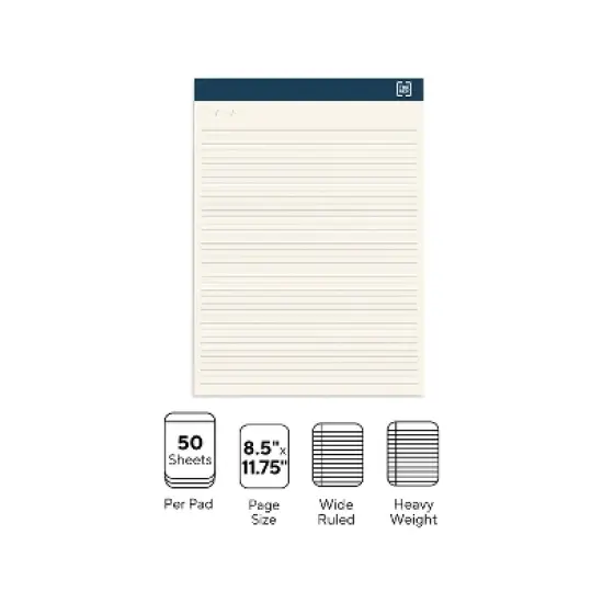 TRU RED Notepads 8.5" x 11.75" Wide Ruled Ivory 50 Sheets/Pad TR58194 image {2}