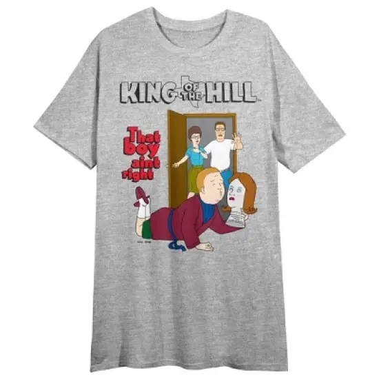 King Of The Hill That Boy Ain't Right Crew Neck Short Sleeve Gray Heather Women's Night Shirt image {2}