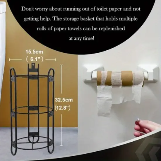 FURNIinspire Tissue Paper Roll Stand Shelf Bathroom Toilet Paper Storage Holder Floor Standing Toilet Paper Dispenser, Black, 14.04"*7.22"*2.34" image {2}