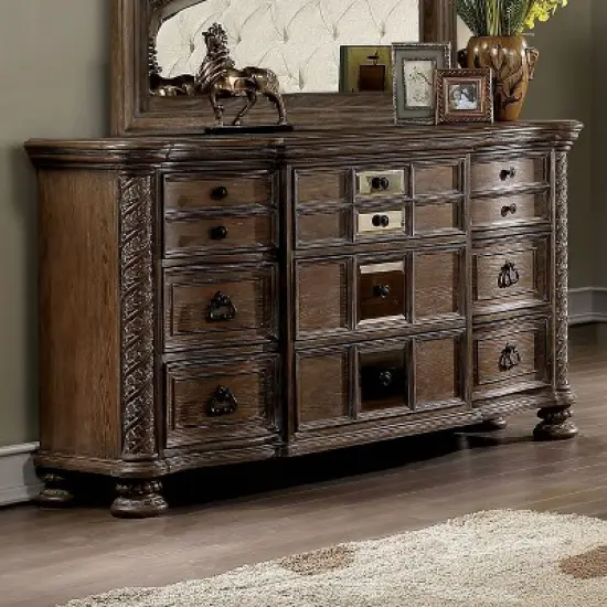 Lellen 9 Drawer Detailed Dresser Rustic Natural Tone - HOMES: Inside + Out image {1}