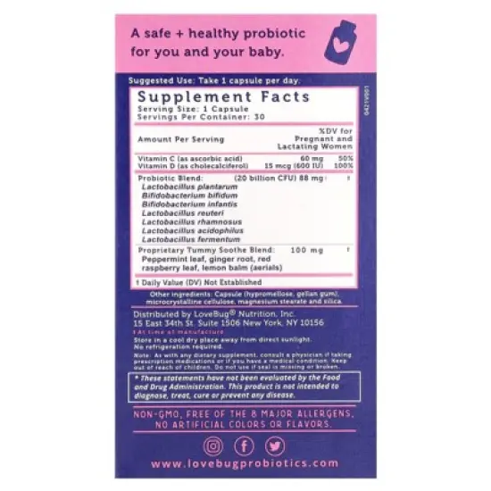 LoveBug Probiotics Prenatal Probiotic, 20 Billion CFU, 30 Count image {1}