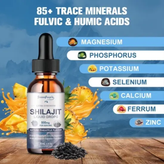GreenPeople 500mg Shilajit Liquid Drops Supplement for Men & Women,  Support Energy & Immune, 2 Fl Oz (Pineapple) image {1}