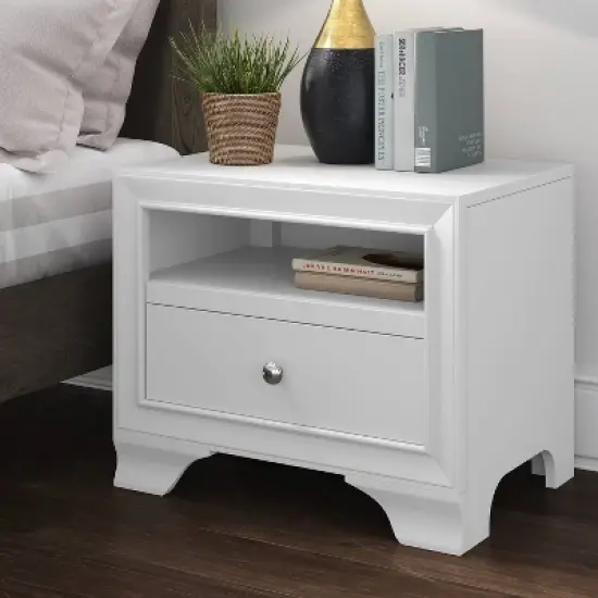 Edmond 1 Drawer Nightstand with USB White - ClickDecor image {1}