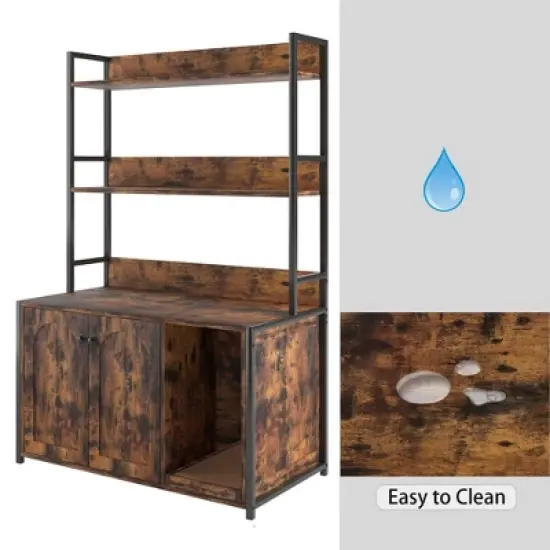 GustoWave Litter Box Enclosure Furniture with 3-Layer Storage Shelves,Indoor Hidden Cat Washroom for 25in Diameter Litter Box, Brown image {3}