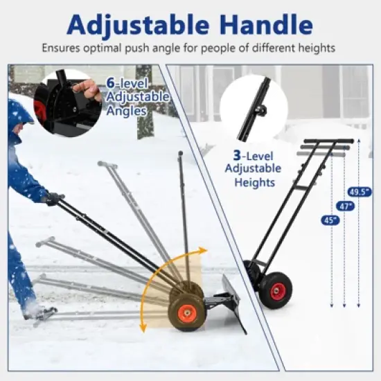 Costway 36" Snow Shovel Pusher with 10" Inflatable Wheels Adjustable Handle & Head Black image {5}