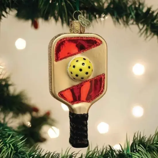 Old World Christmas Pickleball Paddle  -  One Glass Ornament 3.75 Inches -  Backyard Game  -  44158  -  Glass  -  Gold image {2}