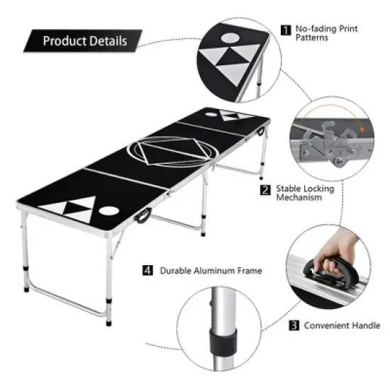 Costway 8 Foot Beer Pong Table Portable Party Drinking Game Table Tailgate Table image {9}