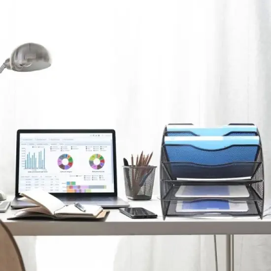 Aghana Digitals 6-Tier Fan-Shaped Metal Mesh File Organizer, Black/Silver, 10.5x10.5x13.5 Inch image {4}