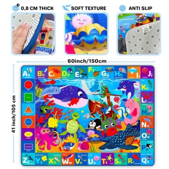QUOKKA Baby Play Mat for Floor - Ocean ABC Rug for Kids Toddlers Infants - Extra Thick Large Padded Non-Slip Nursery Rug for Crawling and Playing image {1}
