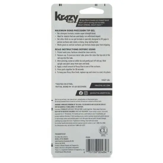 Krazy Glue Maximum Bond Gel Precision Tip Super Glue 4g: Fast Drying, Clear, Works on Metal, Wood, Plastic, Ceramics image {1}