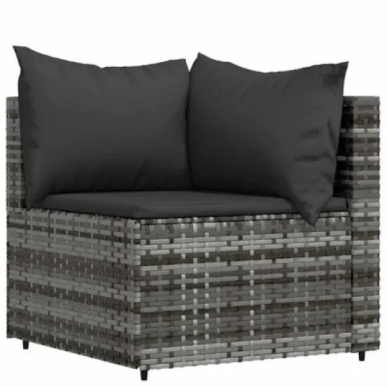 vidaXL 4 Piece Patio Lounge Set - Elegant Gray Poly Rattan with Cushions, Weather-Resistant, Sturdy Steel Frames, Tempered Glass Table, Modular Design image {3}