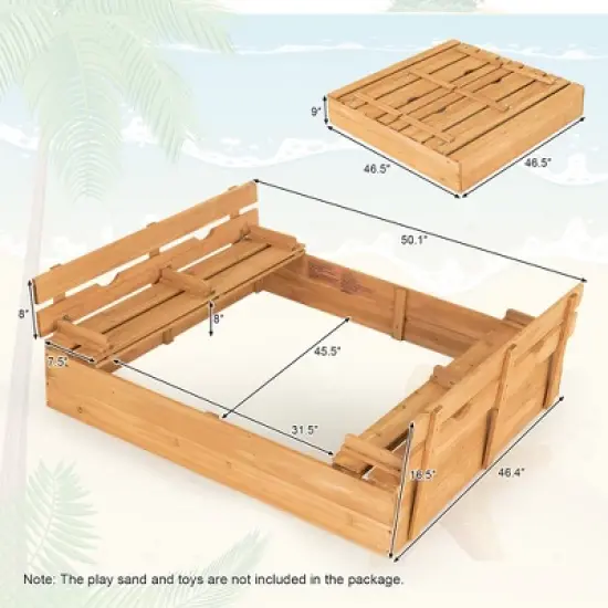 Costway Kids Large Wooden Sandbox w/Cover 2 Convertible Bench Seats for Outdoor Play image {8}