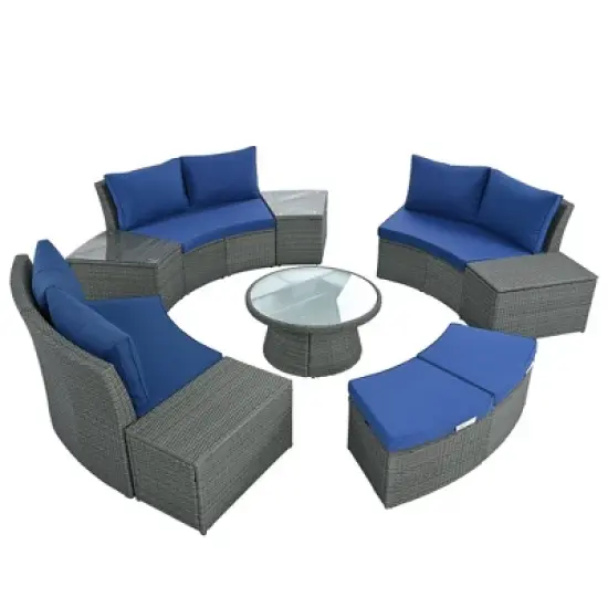 10-Piece Outdoor Rattan Modular Sectional Sofa Set with Coffee Table, Storage Box, Side Tables image {9}