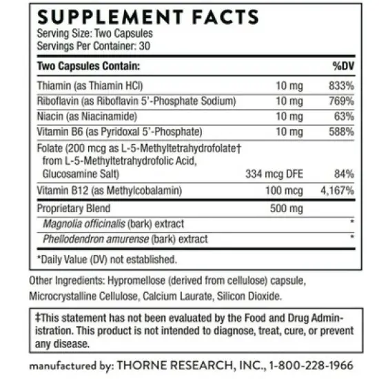 THORNE Craving and Stress Support* (formerly Relora Plus) - 5-MTHF, B Vitamins, Folate, and Plant Extracts - 60 Capsules - 30 Servings image {1}