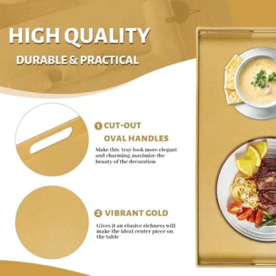 Attop Gold Decorative Tray for Coffee Table Modern Handled Plastic Ottoman Tray 15.8x10.2x1.4inch Bathroom & Living Room Decor image {2}