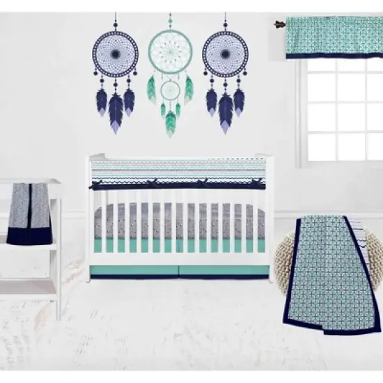 Bacati - Noah Mint Navy 6 pc Crib Bedding Set with Long Rail Guard Cover image {1}