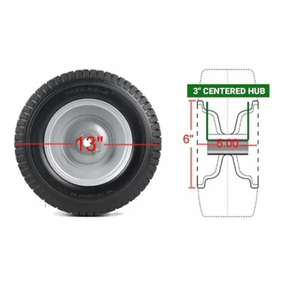 DSVIMOY 4-Pack Flat Free Tire and Wheel Assemblies, Compatible for 13*5-6 Solid Rubbe Riding Lawn Mower Wheels and Tires, Black, 13"*13"*6" image {2}