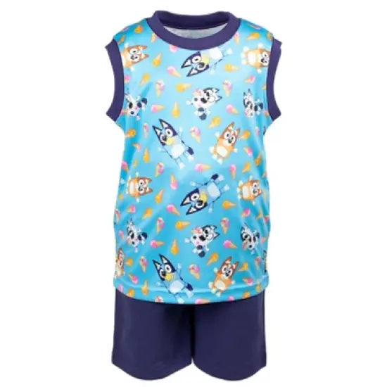 Bluey Coco Honey Winton Bingo T-Shirt Tank Top and French Terry Shorts 3 Piece Outfit Set Toddler to Big Kid image {4}
