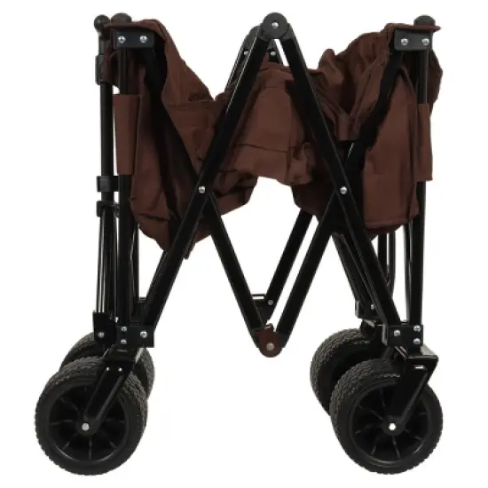 YONWAY Heavy Duty Foldable Extended Wagon with 300lbs and Capacity Collapsible Beach Wagon Cart for Outdoor Picnic Shoping Groceries, Brown image {7}