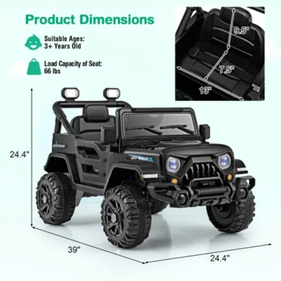 Costway 12V Kids Ride on Truck Car w/Remote Control, Threaded Wheels 3 Speeds LED Lights image {2}