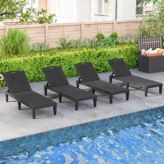Costway Chaise Lounge Chairs Set of 2 with 5-Position Adjustable Backrests Easy Assembly Black/White/Brown image {5}