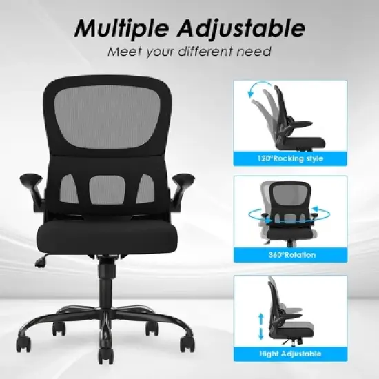 GlasFlength Task and Office Chairs with Support Armrest Ergonomic  Adjustable Computer Chair and Gaming Chair, Black, 25.2"*25.8"*44.5" image {4}