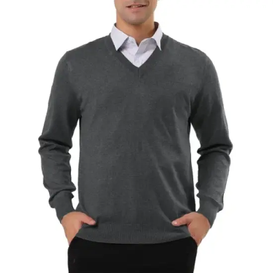 Lars Amadeus Men's Solid Color Knitted Long Sleeves V Neck Pullover Sweater image {11}