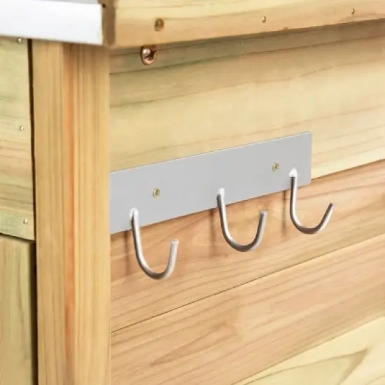 Costway Outdoor Potting Bench Garden Wooden Work Station Metal Tabletop Cabinet Drawer image {8}