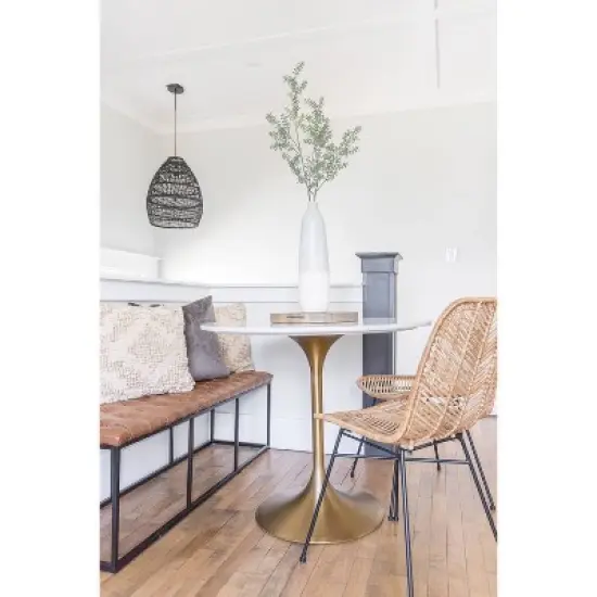 52.25" Draper Large Decorative Bench with Button Tufting Light Brown Faux Leather - HomePop image {9}