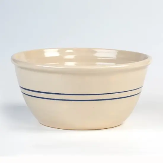 Martinez Pottery Heritage Blue Stripe Stoneware Mixing Bowl Hand Turned 16" image {4}