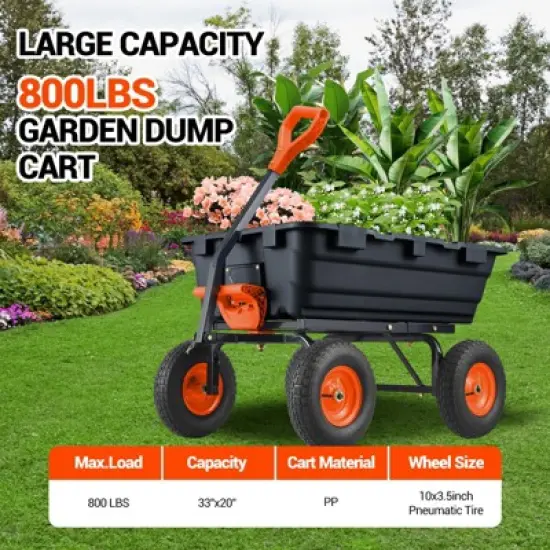 Garden Dump Cart,800lbs Heavy Duty Yard Dump Garden Cart, Steel Frame for Garden,Lawn,Barn,Farm image {2}
