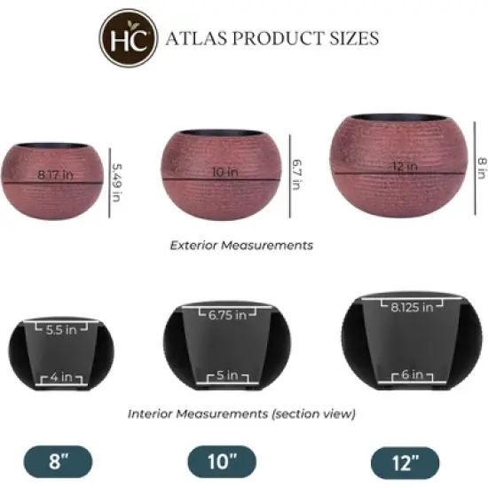 The HC Companies 10 Inch Atlas Sphere Planter with Drainage Hole, Indoor or Outdoor Use, Decorative Round Plastic Plant Pot for Herbs or Flowers, Red image {2}