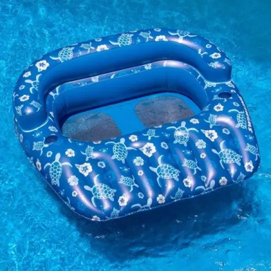 Swimline 90482 Inflatable Double Float 2 Person Tropical Floating Lounger Raft w/ Removable Center Seat or Drink Caddy and 2 Built-In Cupholders, Blue image {4}