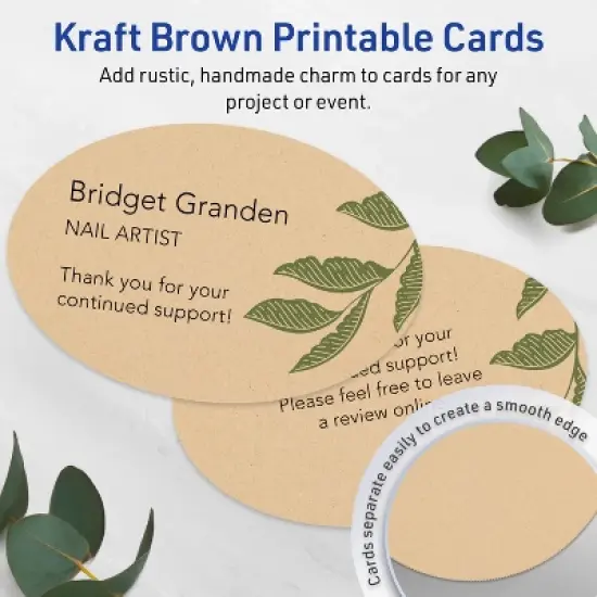 Avery Printable Oval Flat Cards, Sure Feed Technology, 4" x 6", Matte Kraft Brown Cardstock, Print-to-The-Edge, Laser/Inkjet Printable, 100 Total image {2}