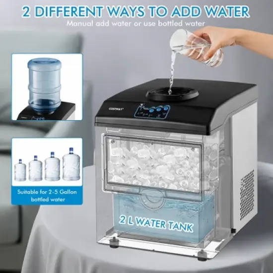 Costway 2-in-1 Stainless Steel Countertop Ice Maker Water Dispenser 48Lbs/24H w/ Scoop image {5}