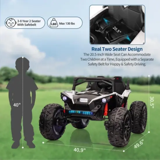 24V 2-Seater Kids UTV - Remote Control, 17" Tires, LED Lights & Music, 2-Speed (Ages 3-8) image {5}