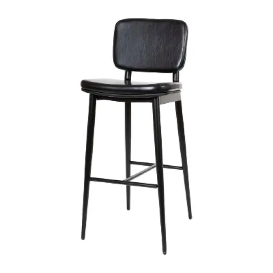 Set of 2 Faux Leather Contemporary Black Metal Frame Barstools with Integrated Footrest - Merrick Lane image {11}