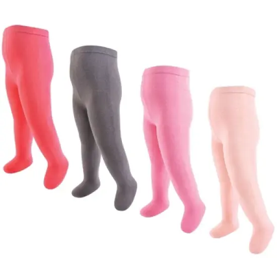 Touched by Nature Toddler and Kids Girl Organic Cotton Tights, Coral Charcoal image {5}