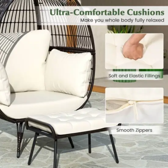 Costway 2 PCS Patio Wicker Lounge Basket Set Oversized Egg Chair with Soft Cushions image {5}